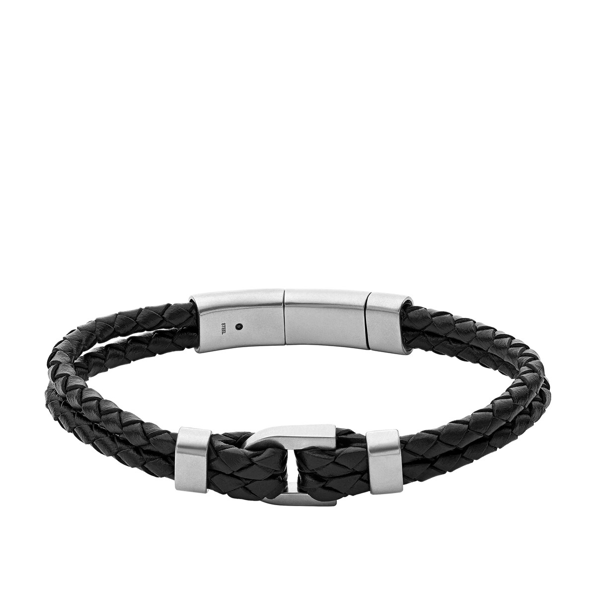 Bracelet FOSSIL acier cuir noir 19,5 cm
