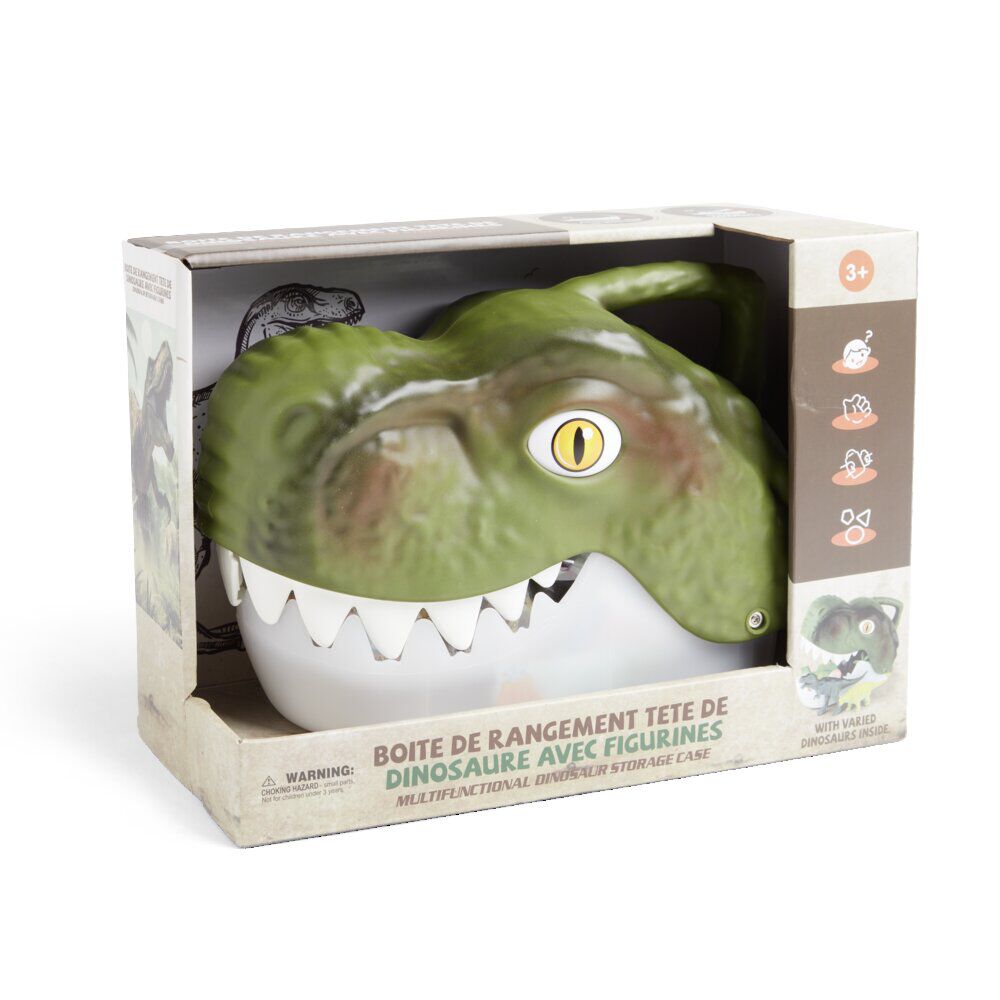 Boîte de rangement tête de dinosaure avec figurines