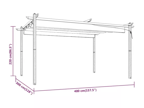 Tonnelle de jardin avec toit rétractable 4x3 m Taupe