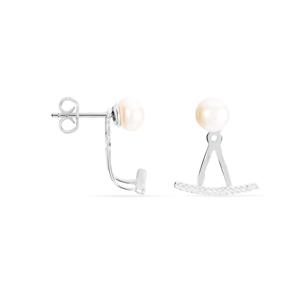 Bijoux D'oreilles Sylviane Argent Blanc Perle De Culture Et Oxyde