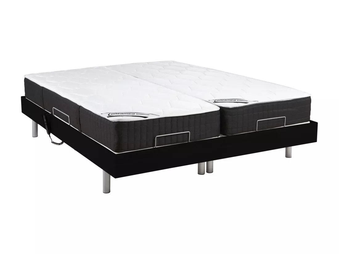 Lit électrique de relaxation tout plots + matelas ressorts ensachés et mémoire forme - 2 x 70 x 190 cm - Noir - PHANES de YSMÉE