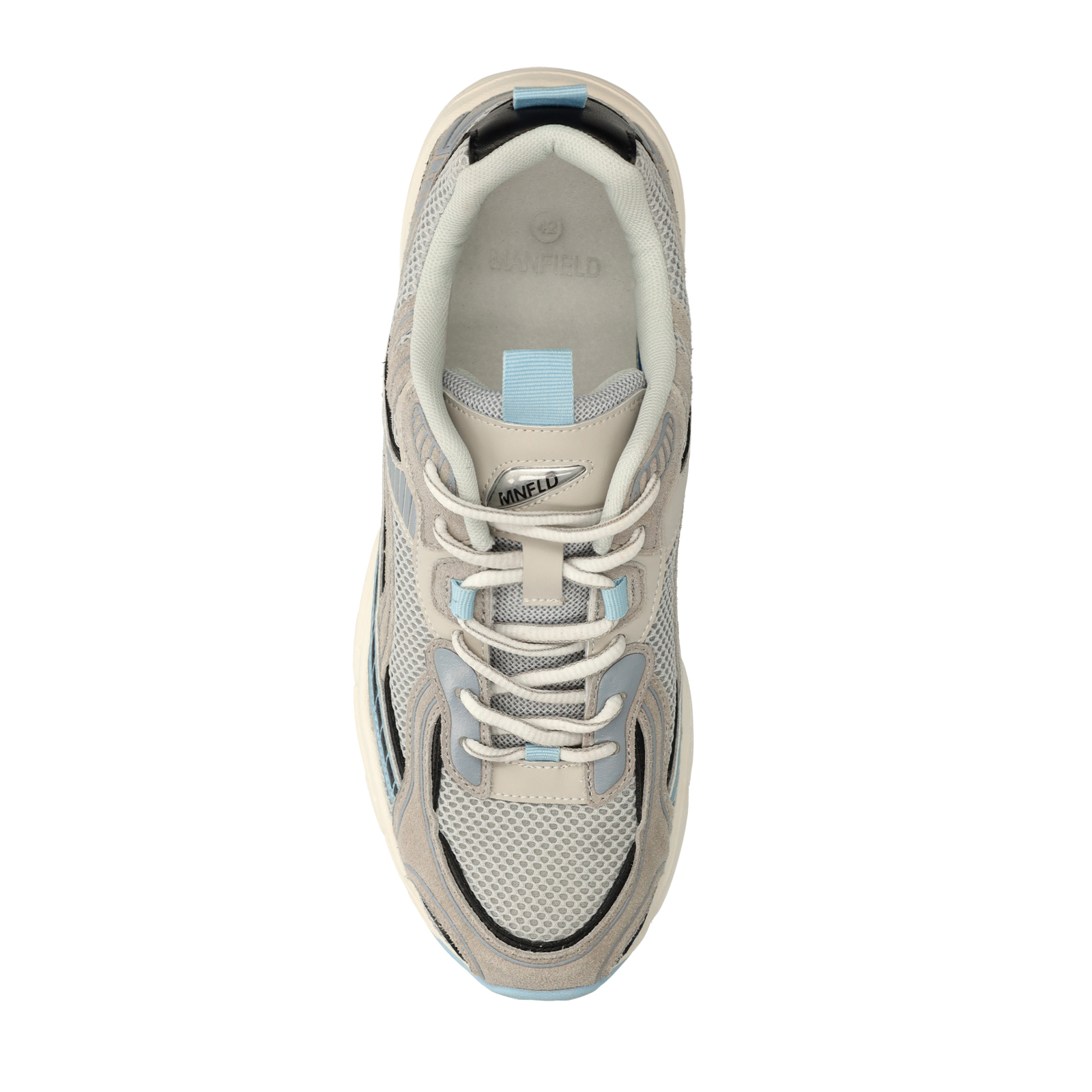 Grijze sneakers met blauwe mesh details