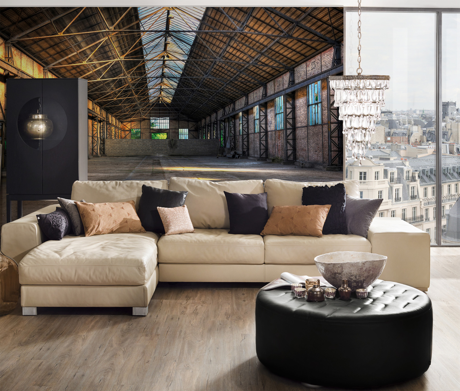 Fototapete DESIGNWALLS - grau-gelb - Alte Halle - 2,55 Meter