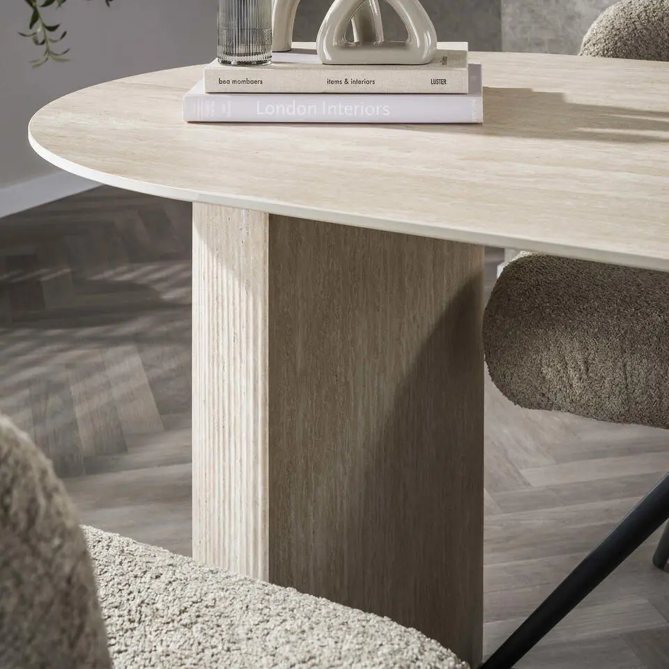 Eettafel Ovaal - Travertin Beige - 180x90x77cm - Arch