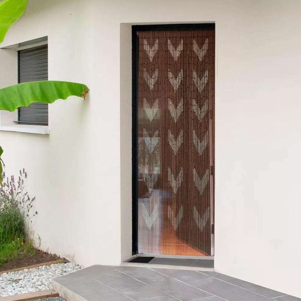 Rideau de porte bambou (90 x 200 cm) Chevron Taupe