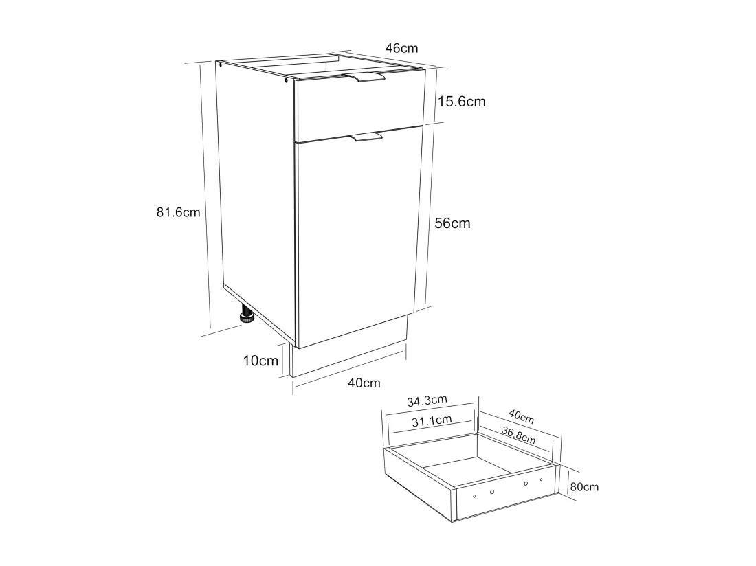 Armoire de cuisine L 40 cm Armoire basse Fasola
