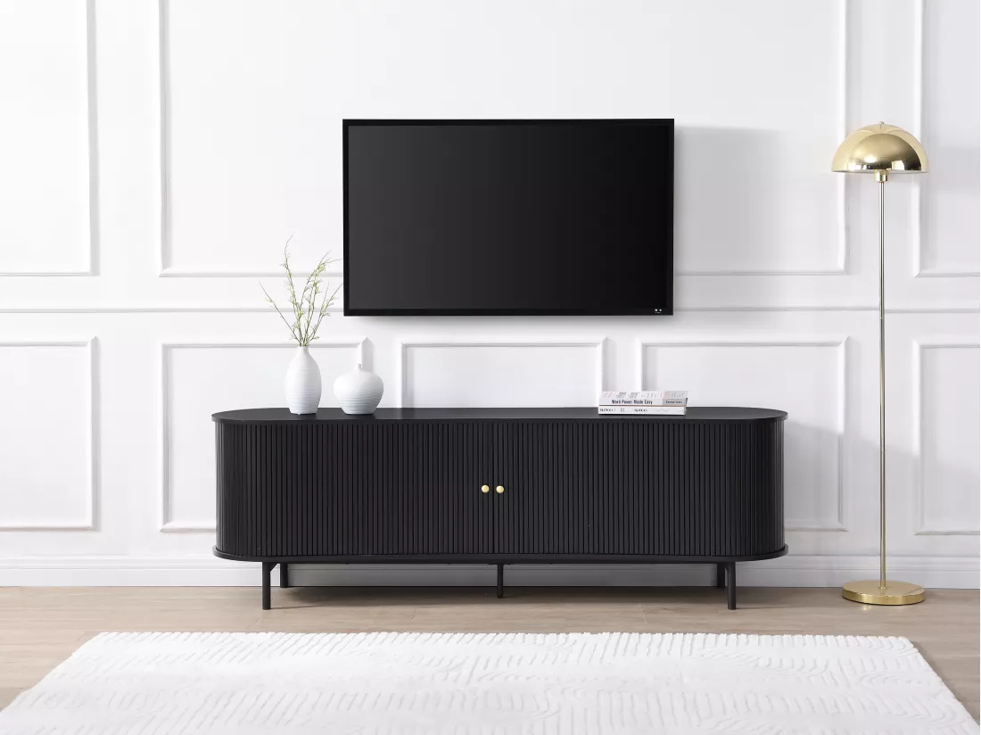 Meuble TV avec 2 portes coulissantes en MDF - Noir - SEVATO
