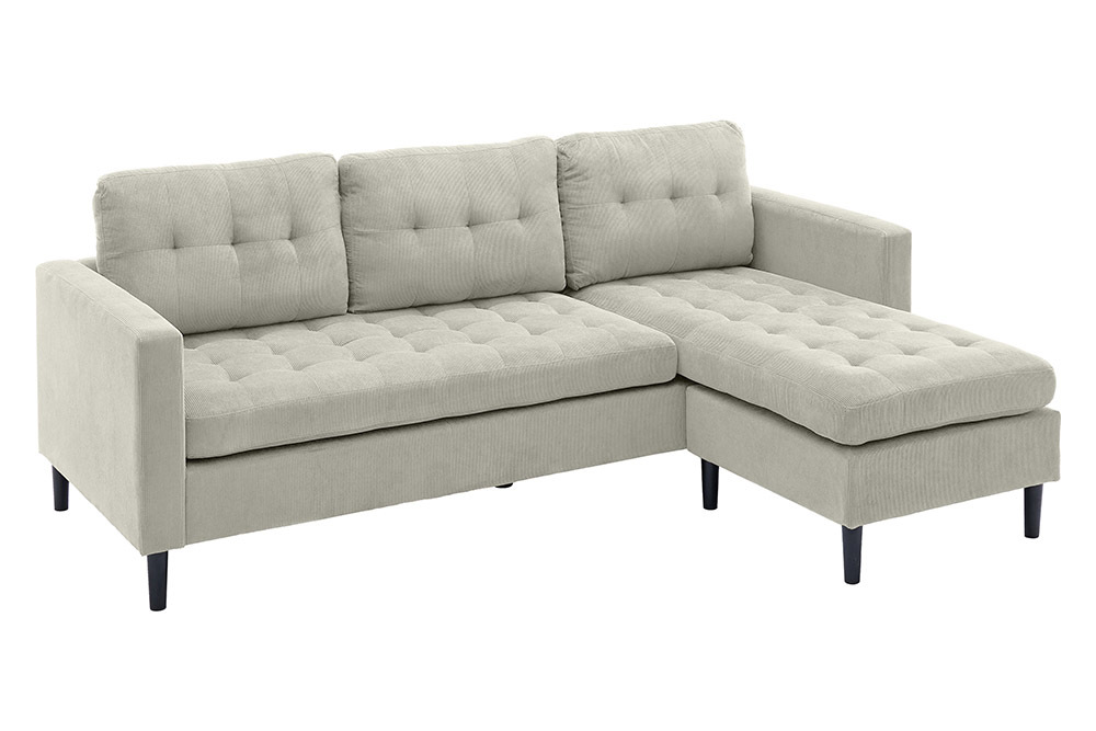 Modernes Ecksofa STOCKHOLM 220cm hellgrau Cordstoff Federkern 3-Sitzer-Sofa