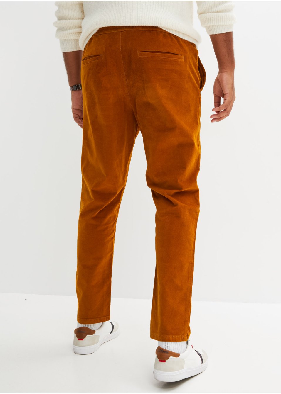 Pantalon taille extensible en velours côtelé légèrement raccourci Regular Fit, Straight