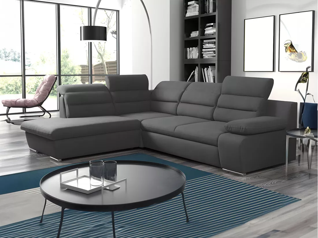 Canapé d'angle convertible en tissu PYLOS - Anthracite - Angle gauche
