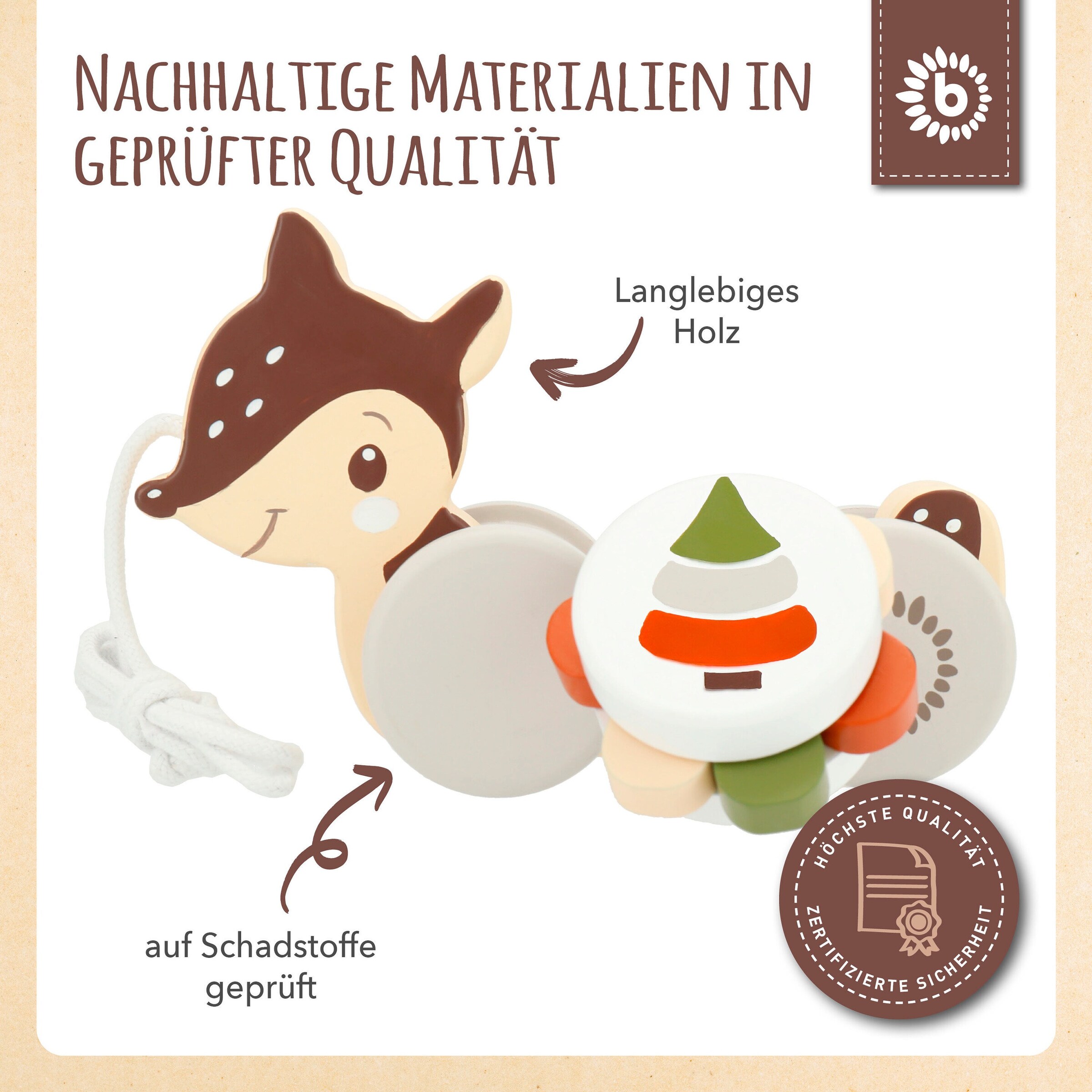 Bieco Nachziehspielzeug Holz Reh - ab 12 Monate Braun