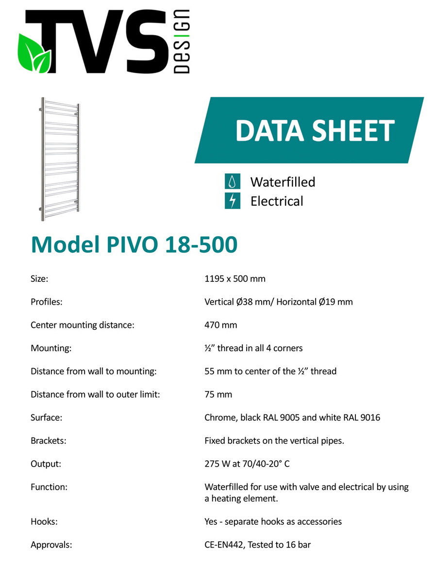 TVS Design Pivo handdoekradiator zwart 276W 119,5x50cm
