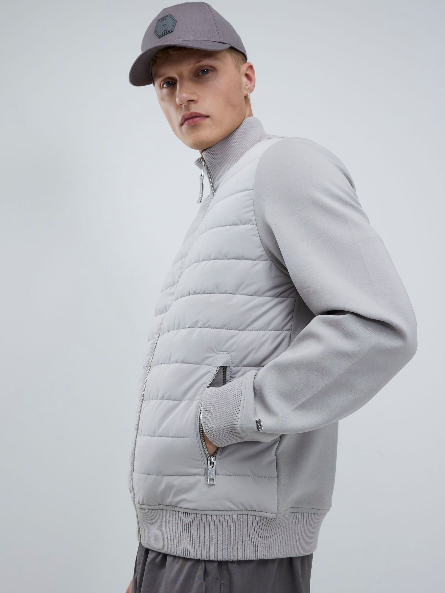 Grijs - River Island Funnel Hybrid Puffer Jacket