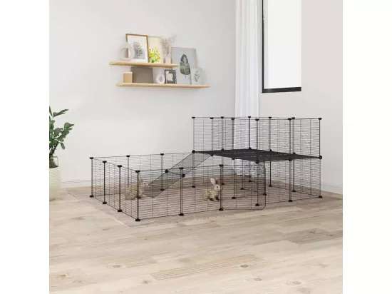 Cage animaux de compagnie à 44 panneaux et porte Noir 35x35 cm