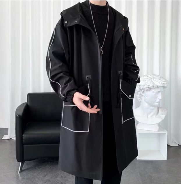 Capbrew - Trenchcoat met capuchon en contrasterende rand en rits