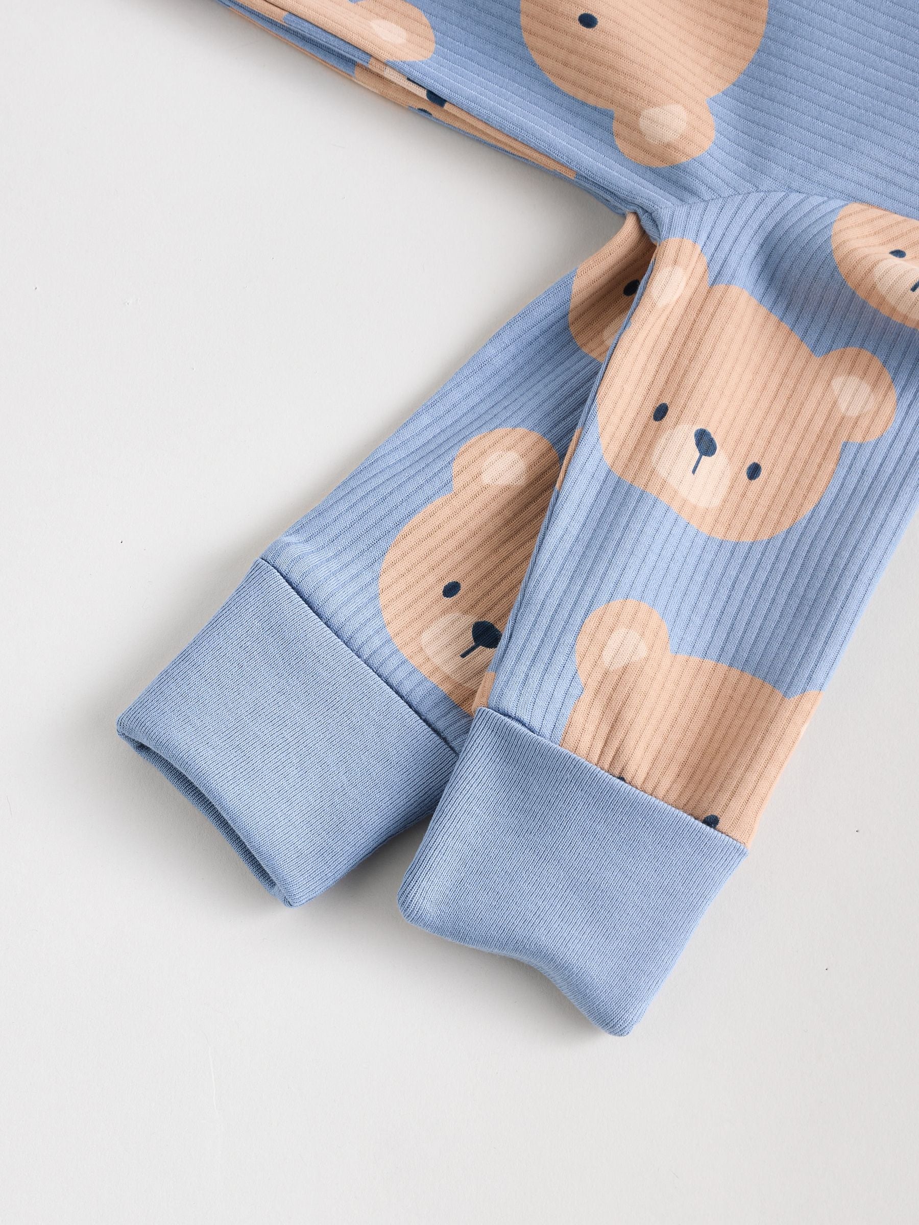 Bruin/donkerblauw - Set van 3 baby pyjama's zonder voetjes met tweewegrits van katoen (0mnd-3jr)