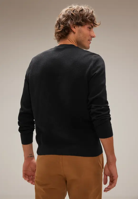 Feiner Strukturpullover - Black