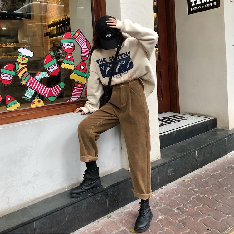 RONIN - Rechte corduroy broek met middelhoge taille
