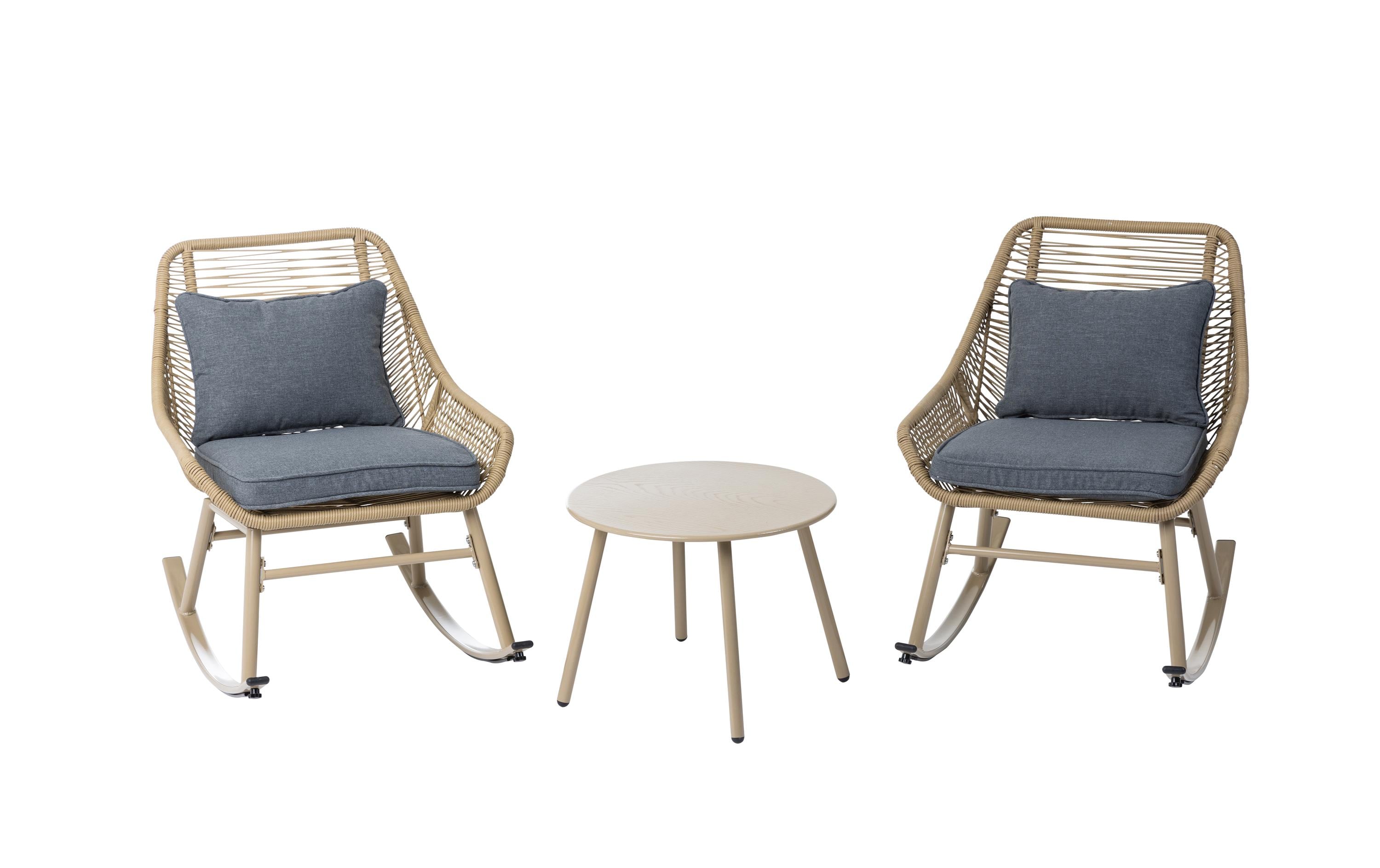 Loungeset Minusio, Beige/Grau, 2 Sitzplätze<br>Zwei Schaukelstühle und ein Tisch für Garten, Terrasse oder Balkon
