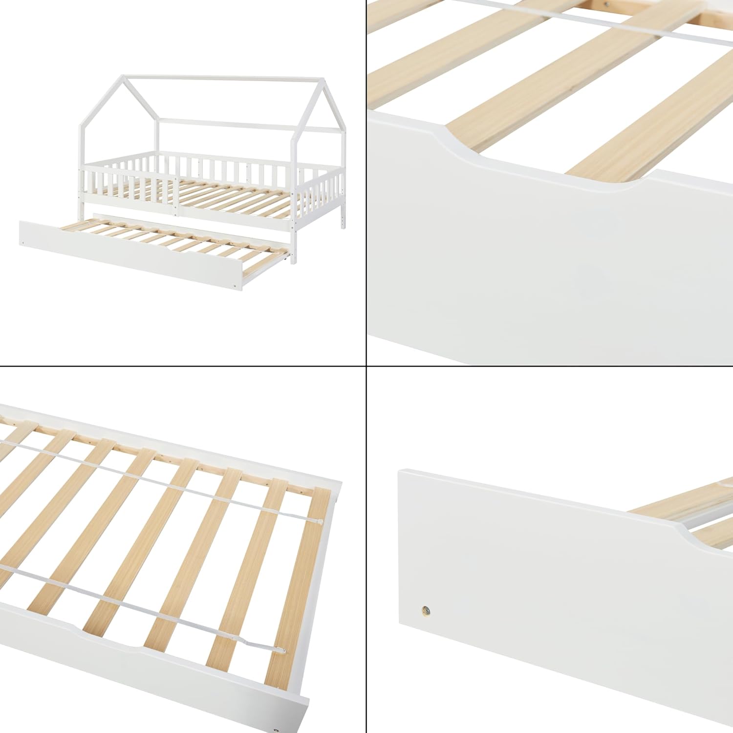 [en.casa] Bettauszug Ydre mit Rollen 197 x 94 x 22 cm Holz Bettgestell mit Lattenrost Weiß Gästebett-Auszug ausziehbar Unterbett-Teil