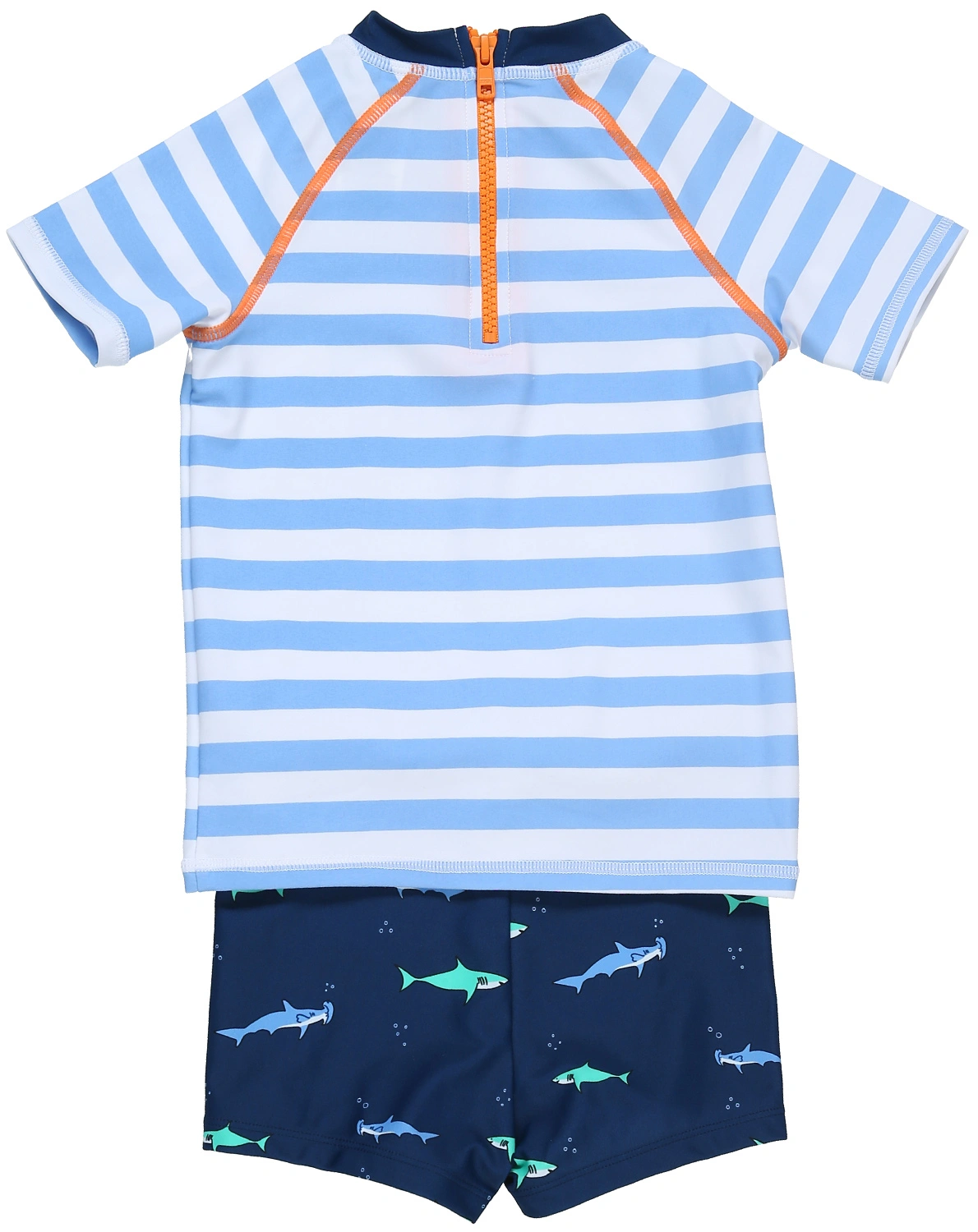 Schwimmshirt HAI mit Hose gestreift in hellblau/weiß