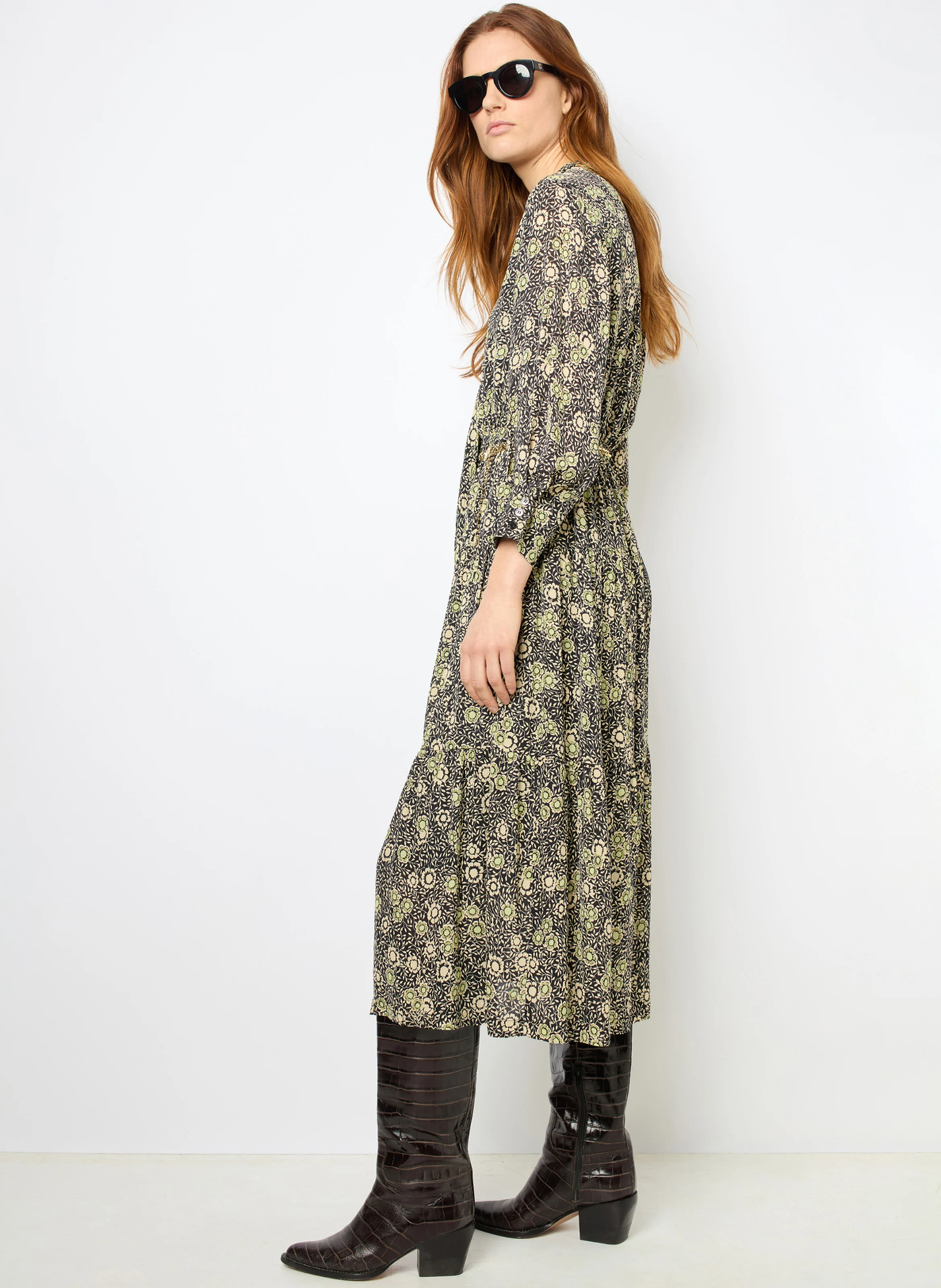 SOLYA - Robe chemise imprimée fluide | Kaki