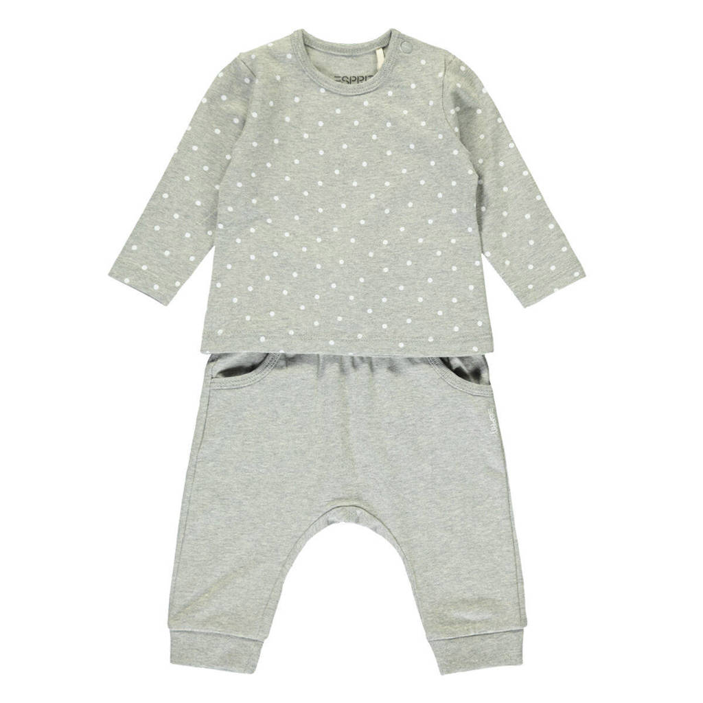 ESPRIT longsleeve + broek met stipdessin grijs melange