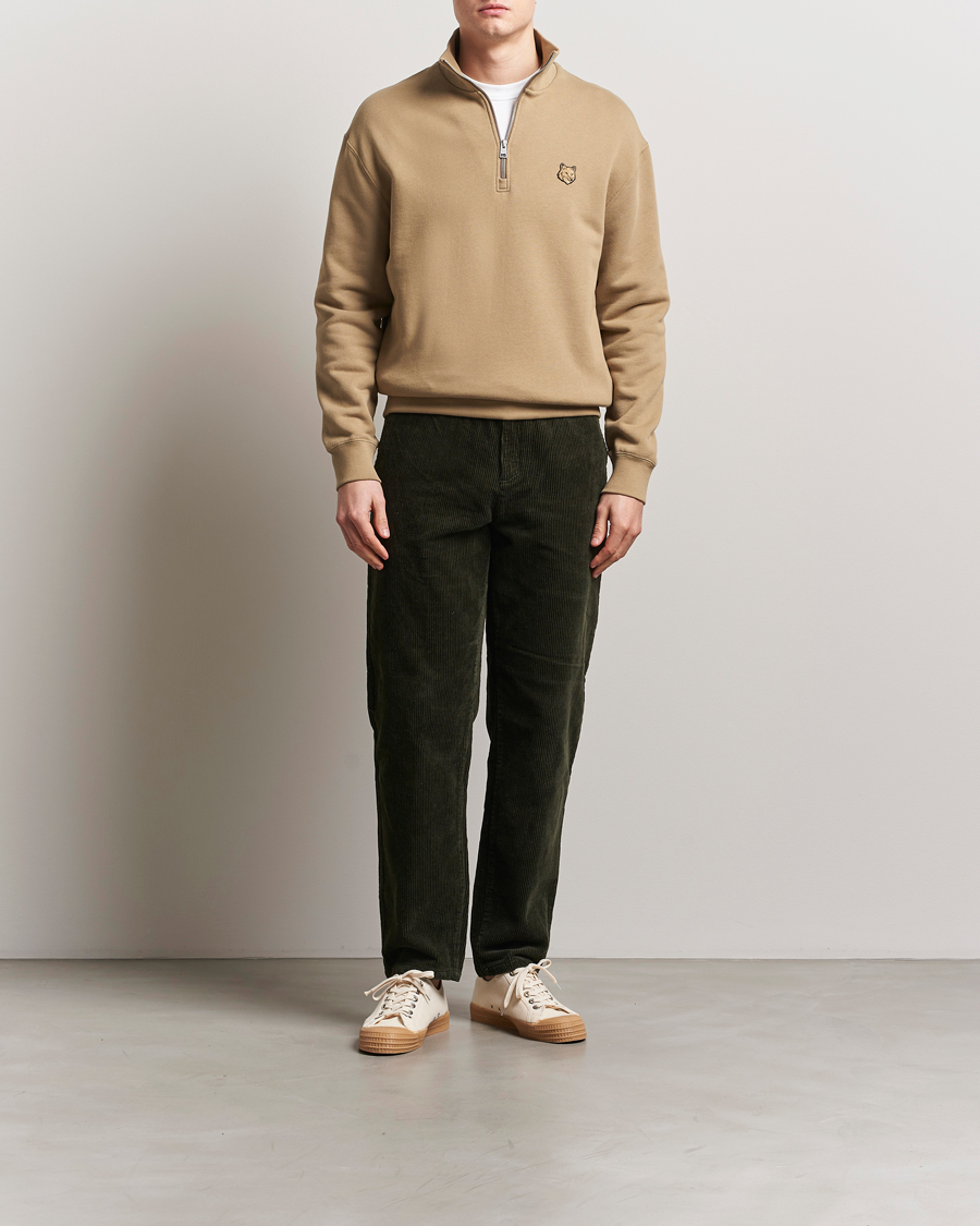 Maison Kitsuné Tonal Fox Head Half Zip Sweatshirt Cardamon