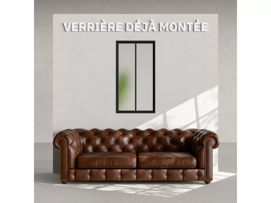 Verrière 2 Carreaux - Déjà Montée - Noir Mat - Verre Dépoli