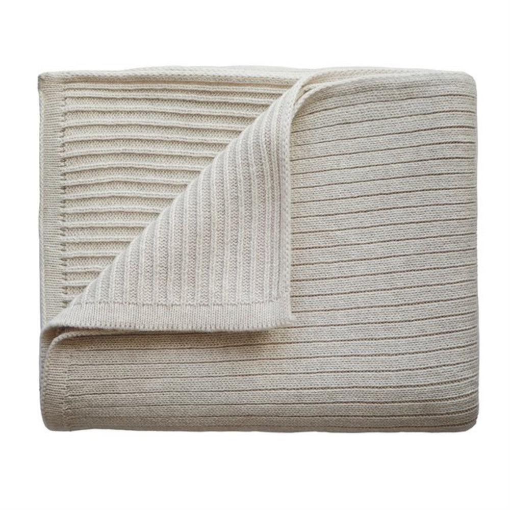 Køb Mushie Ribbed Beige Melange Strikket Baby Tæppe