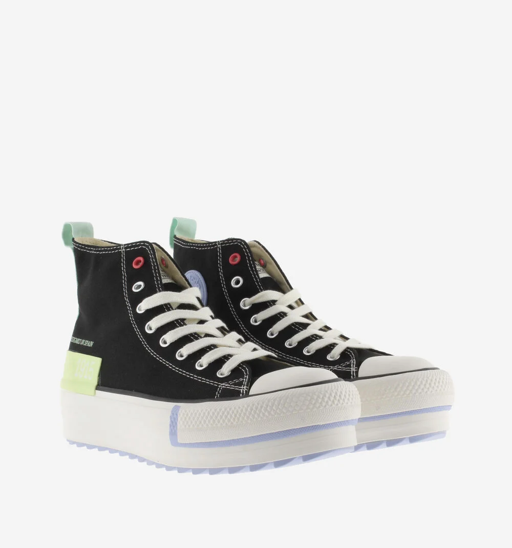 TRIBU DOBLE TOILE PIÈCES COULEUR Baskets montantes imprimé détail fluo NEGRO