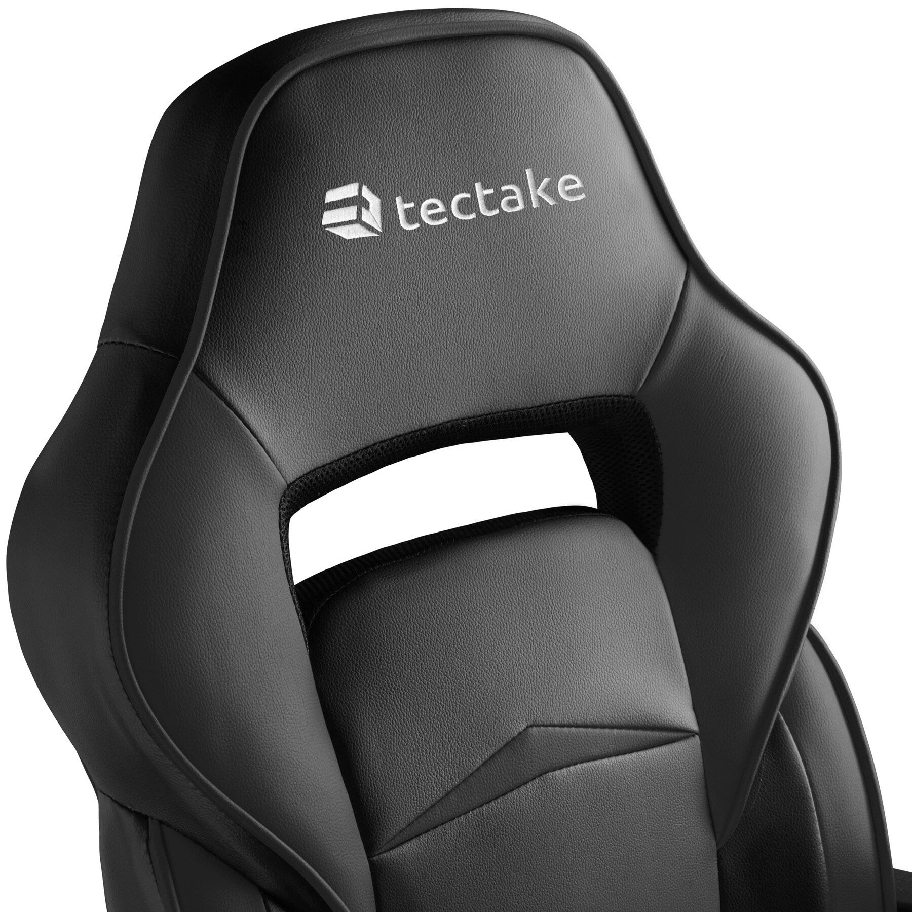 tectake® Racing Bürostuhl, ergonomische Form, mit Fußstütze und verstellbarer Rückenlehne, Kunstlederbezug, inklusive abnehmbarem Lendenkissen, inklusive Lendenkissen, Belastbarkeit 120 kg