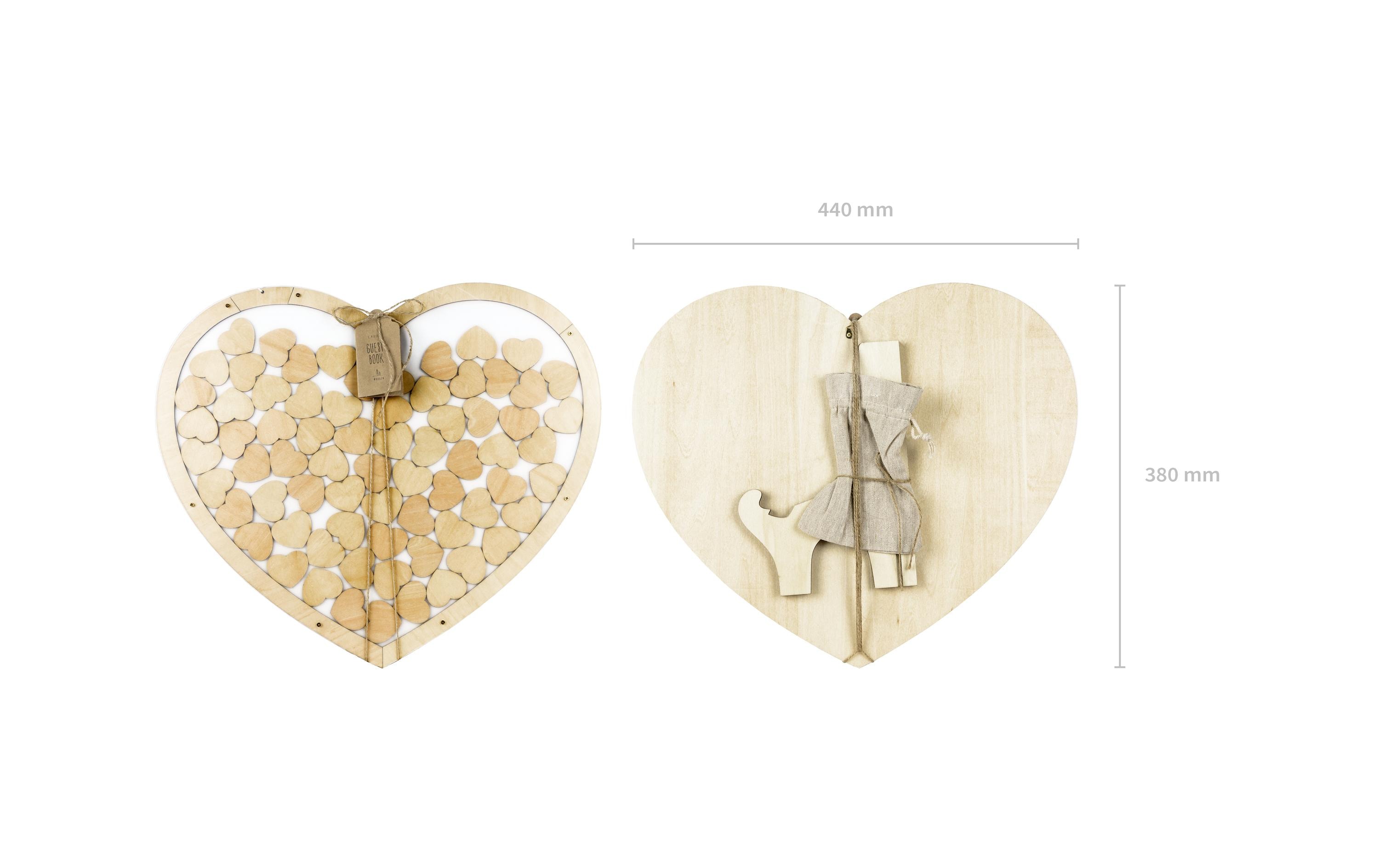 Hochzeitsaccessoire Herz aus Holz 44 x 37.5 cm, BraunGuest book als Erinnerung an die Hochzeit, den Geburtstag, die Einweihungsfeier oder die Babyshower