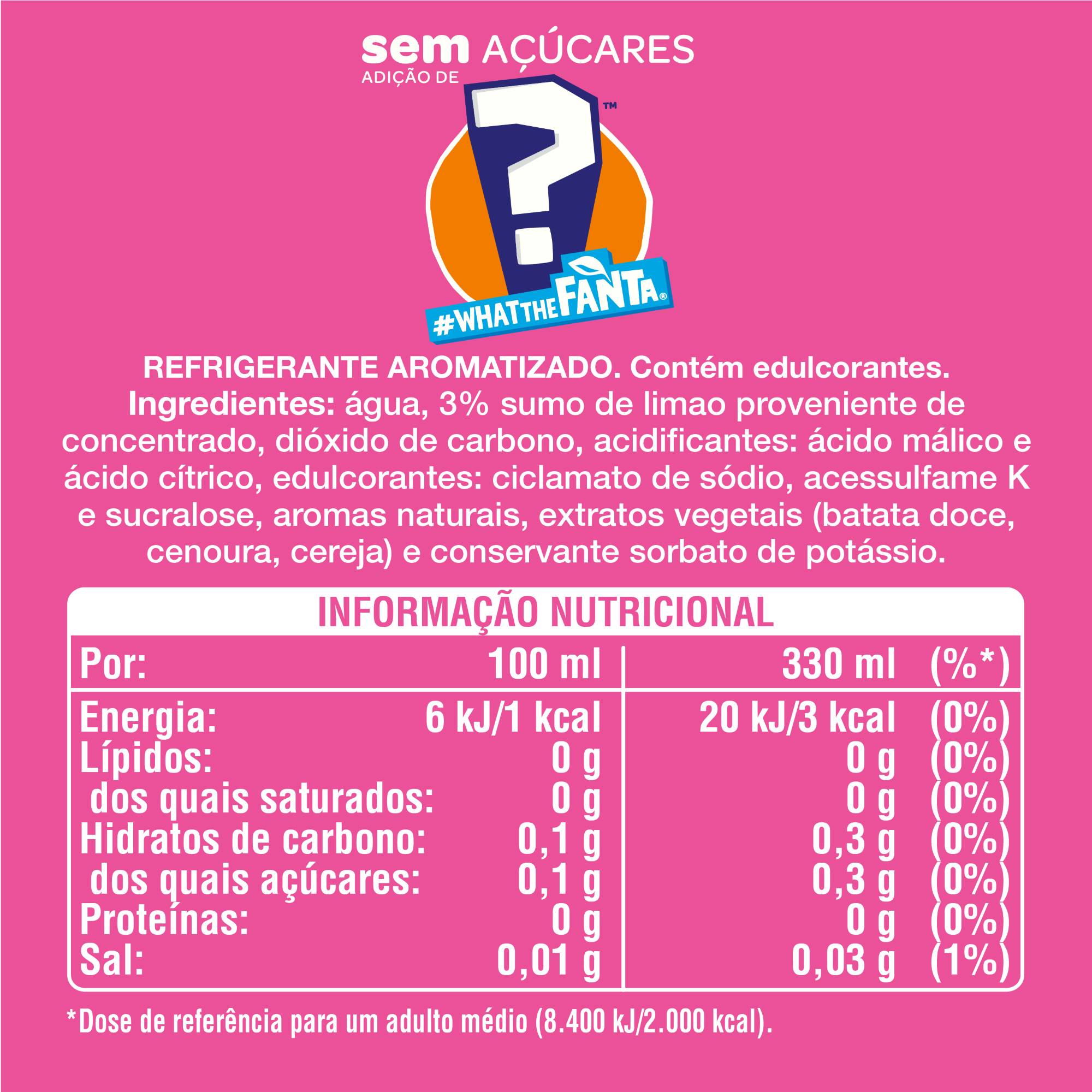 REFRIGERANTE COM GÁS FANTA WTF 1 SEM AÇÚCAR LATA 0.33L