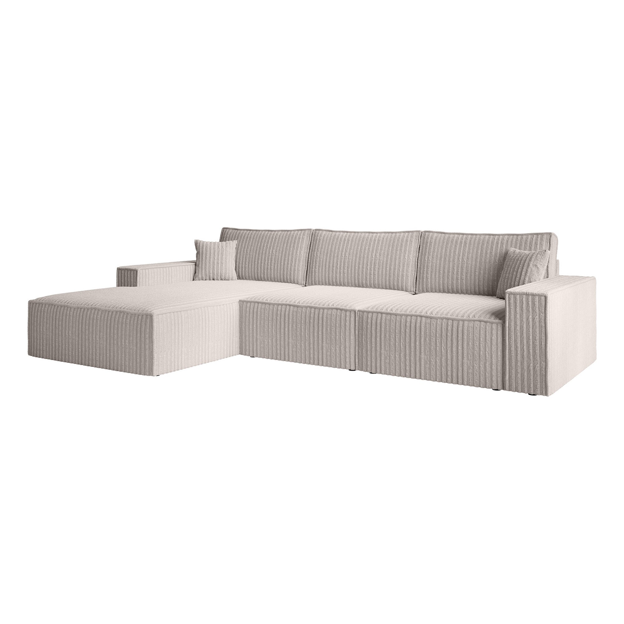 Manolo - Hoekbank 3-zits met chaise longue - Ribstof beige - Links
