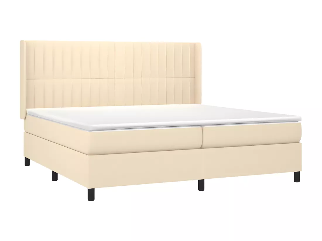 Sommier tapissier et matelas et LED Crème 200x200 cm Tissu