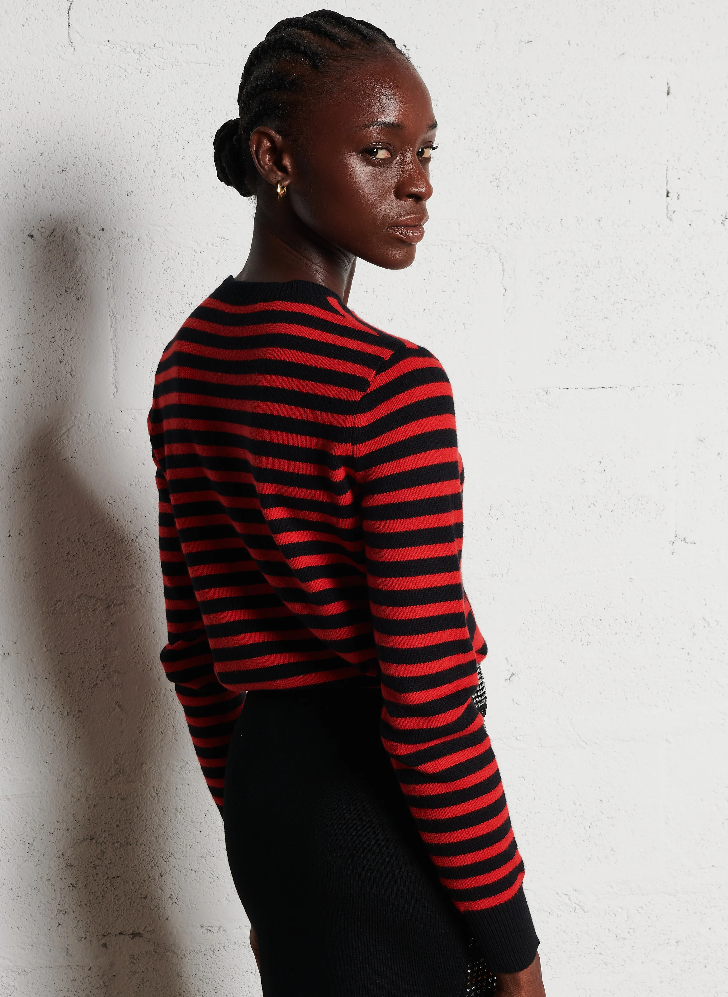 Pull col rond en coton et cachemire| Noir