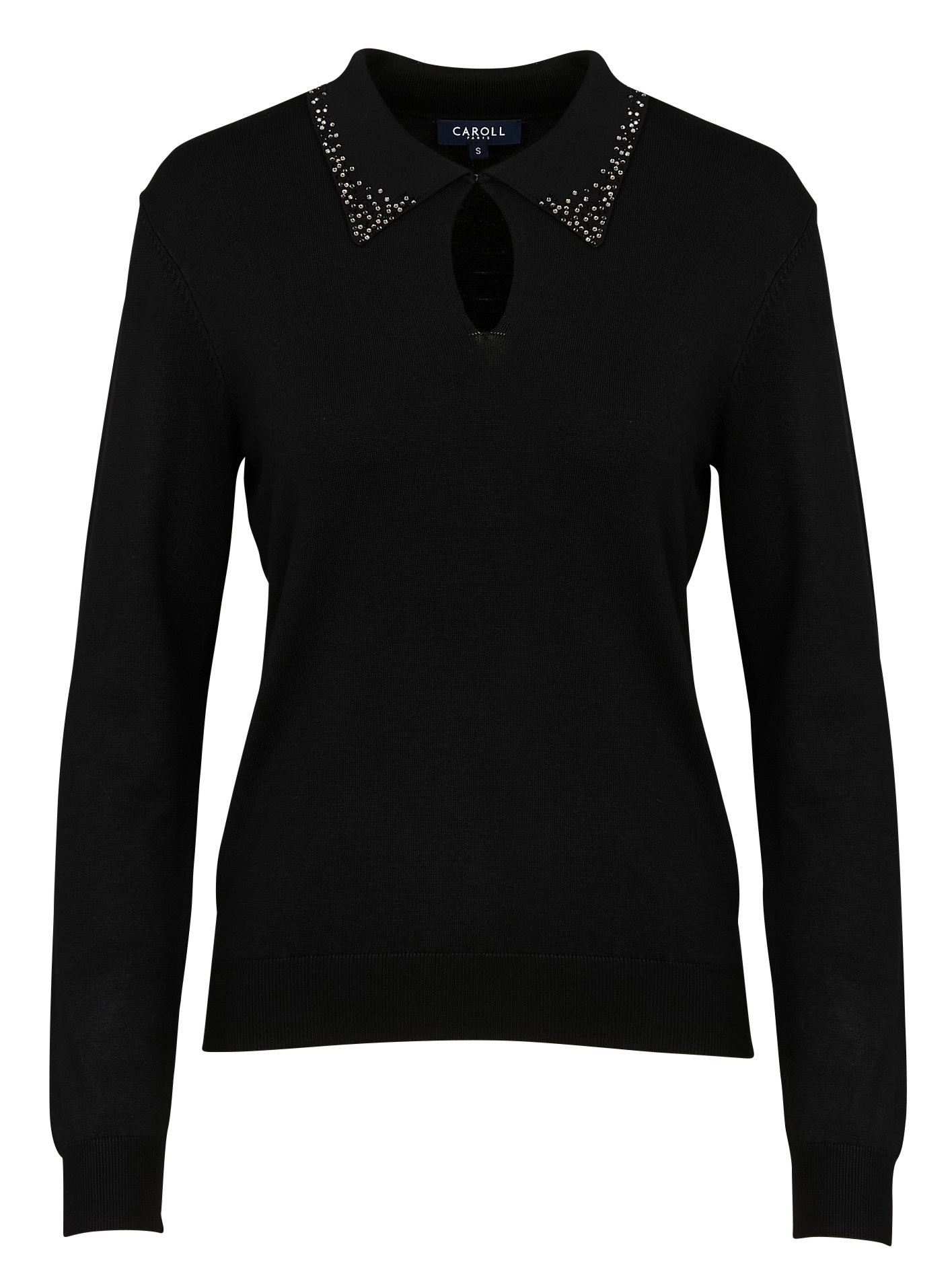 MSARAH - Pull col chemise à strass | Noir