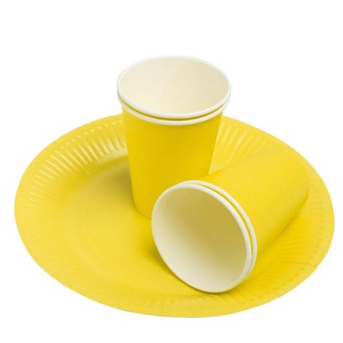 (20er Set) Ø23cm Pappteller Einweg Papier Teller Party Geschirr Tisch Deko (79219I) - Gelb