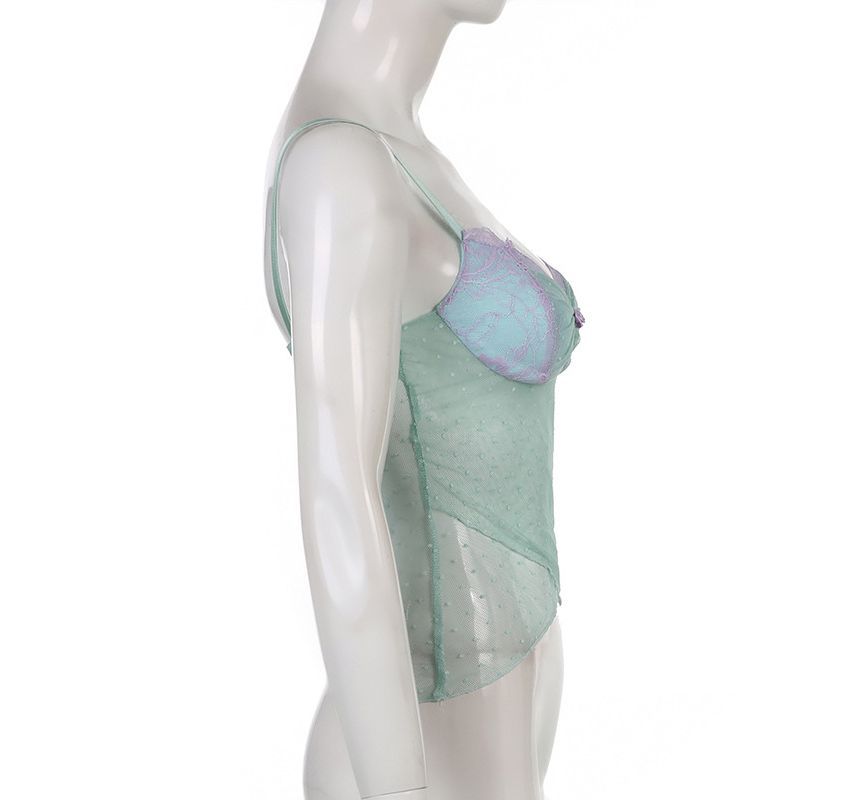 Honet - Doorzichtige, slim-fit crop top met kanten paneel en mesh