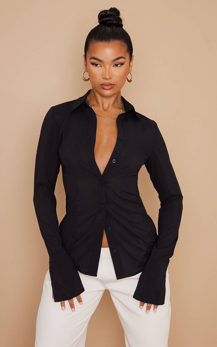 Noir Chemise Ajustée En Mousseline