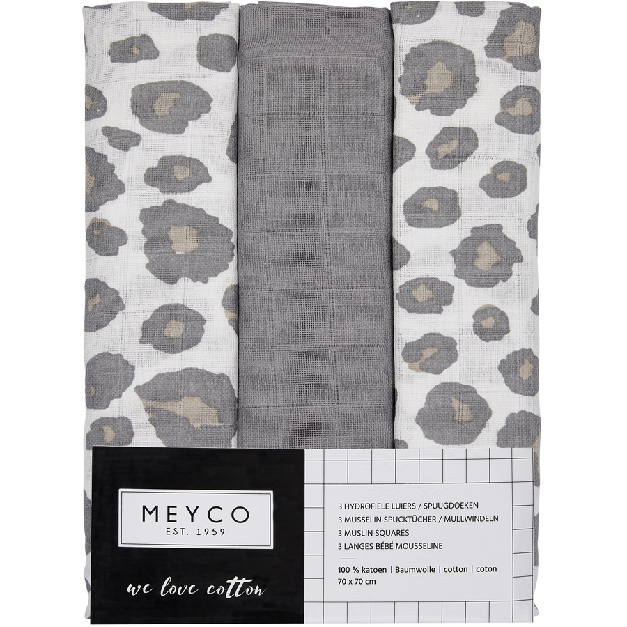 Meyco Mullwindeln 3er-Pack Panther NeutralGrau 70 x 70 cm