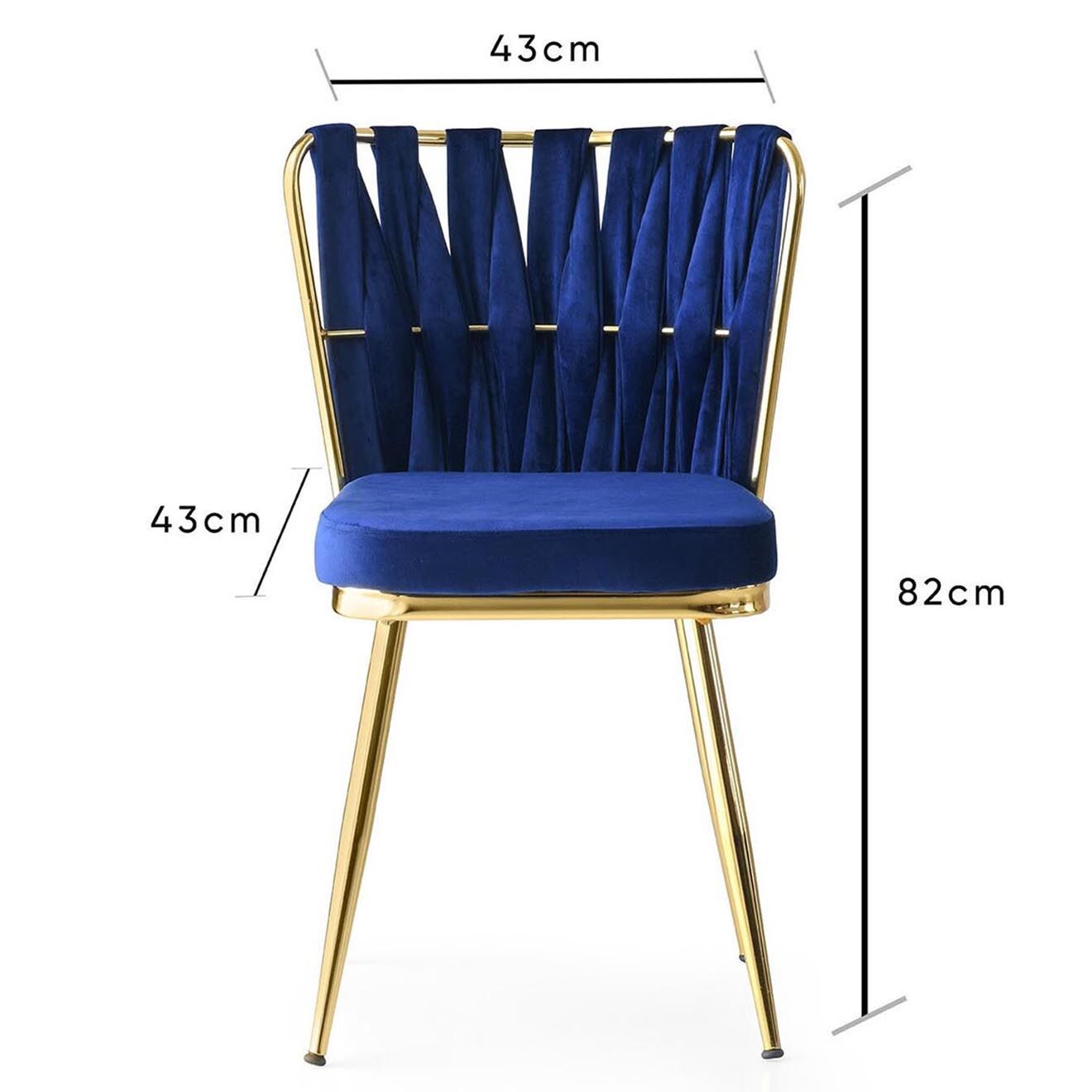 Homitis 2 Chaises Kusakli doré/bleu marine - 43x82x43 cm