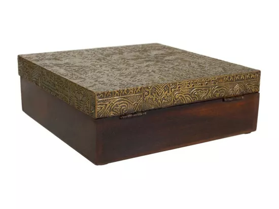 Coffret à bijoux en bois et métal marron 20x20x7,5h