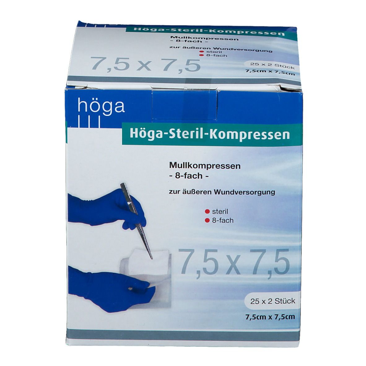 Höga Sterile Mullkompressen 7,5 x 7,5 cm 8-fach