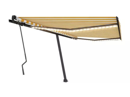 Auvent manuel rétractable avec LED 400x300 cm Jaune et blanc