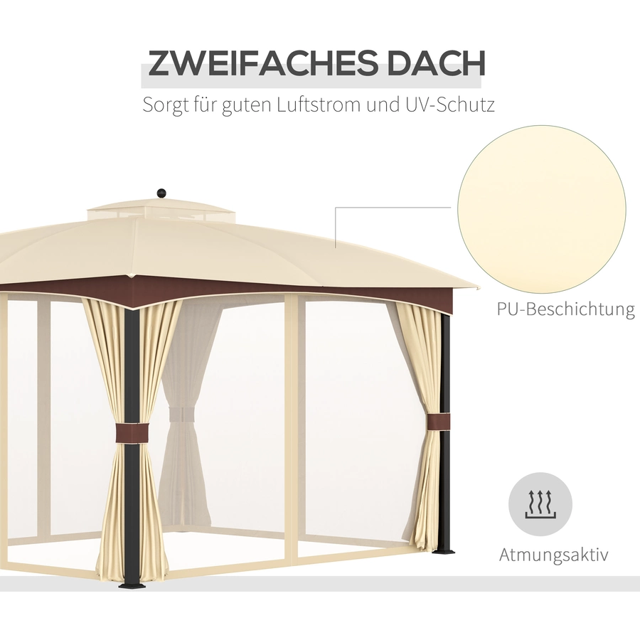 Outsunny Pavillon mit Doppeldach braun