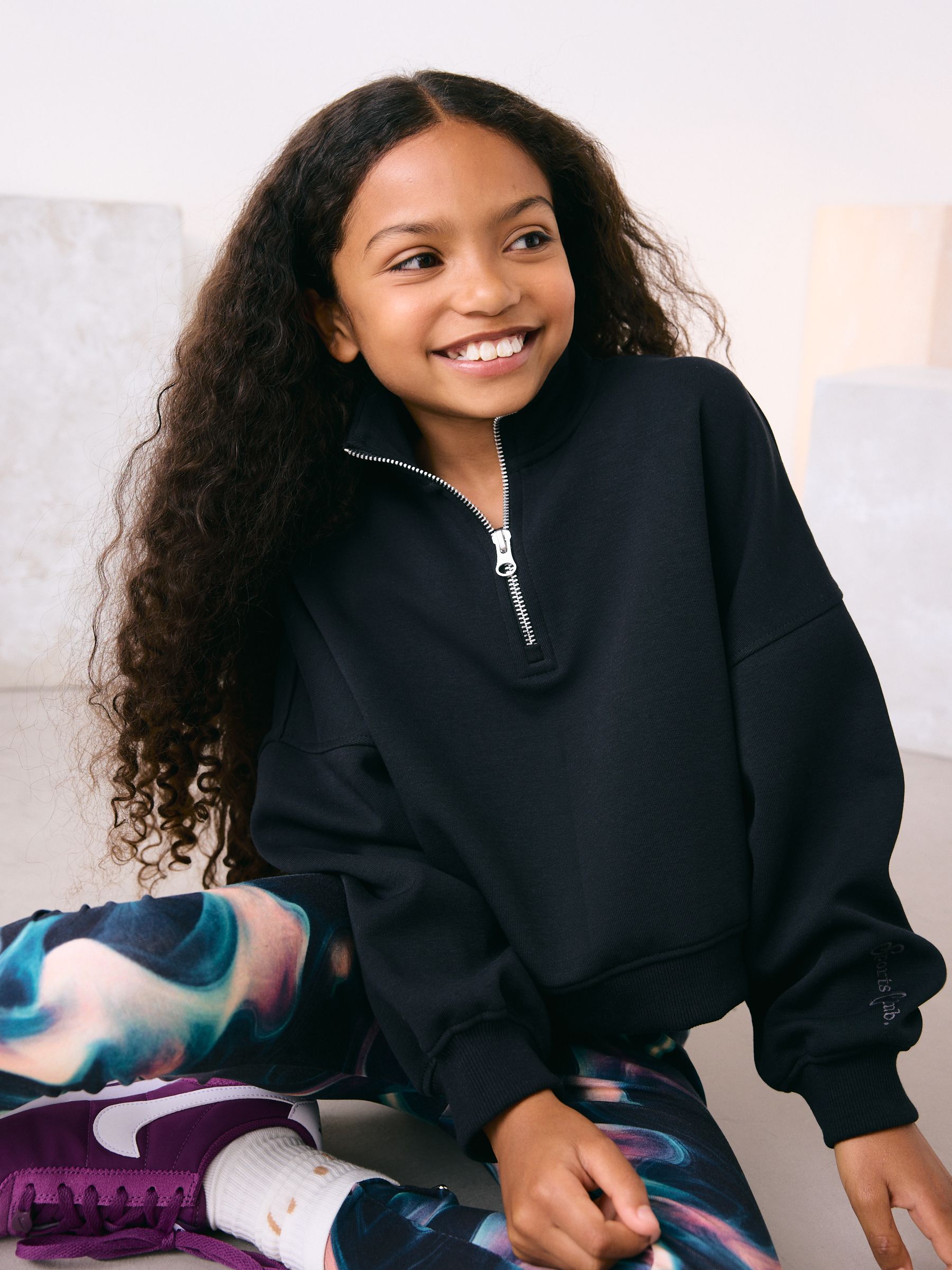 Zwart - Sweatshirt met rits bij de hals (3-16jr)