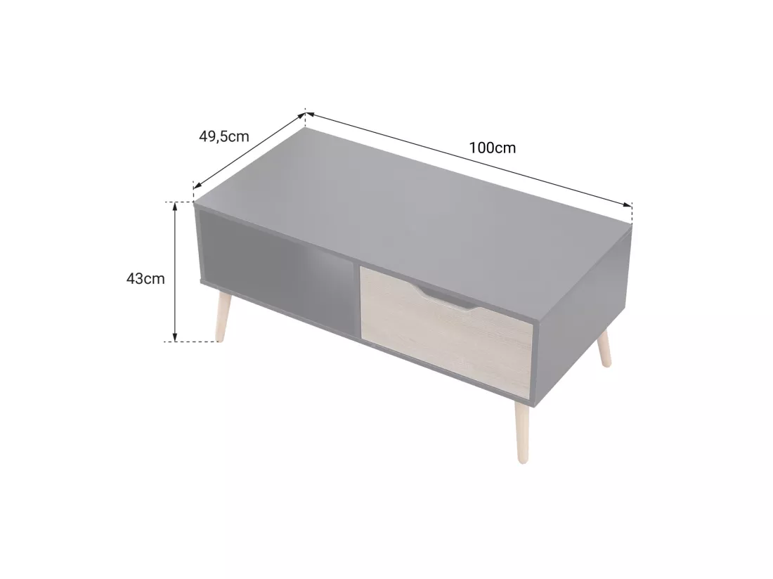 Table basse avec tiroir style scandinave grise FREJA - HAPPY GARDEN