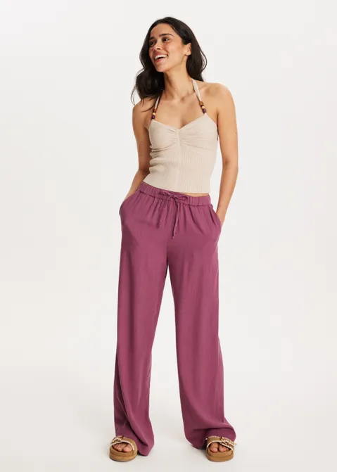 Linnen mix broek paars (MAUVE)